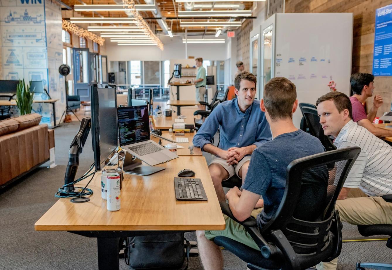 Students working on mobile app development projects